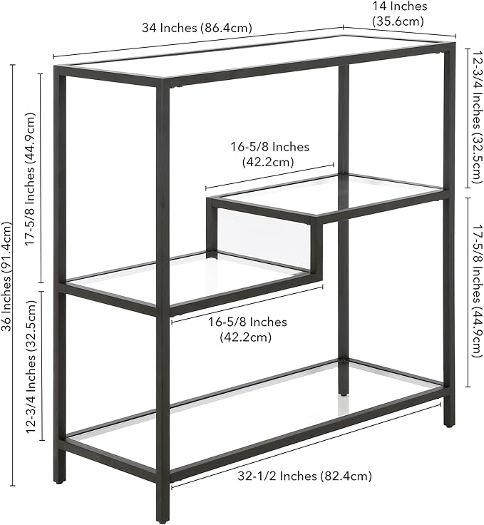 Henn&Hart 36" Tall Rectangular Bookcase in Blackened Bronze, for Home Office, Living Room - LeafyLoom