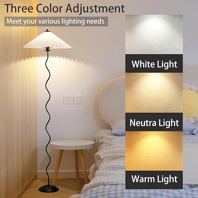 Pleated Floor Lamp, 3 Color Dimmable Floor Lamp, Retro Bedside Atmosphere Table Lamp for Bedroom, Living Room, Office ( Color : 4# , Size : Large ) - LeafyLoom