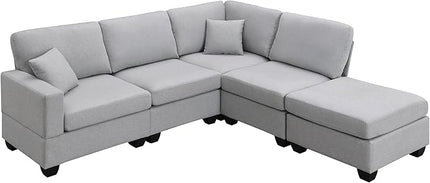 90" Sectional Couch, 5-Seat Modular Sectional Sofa with Convertible Ottoman, L-Shape Corner Sofa Set with 2 Pillows for Living Room, Apartment, Office - LeafyLoom