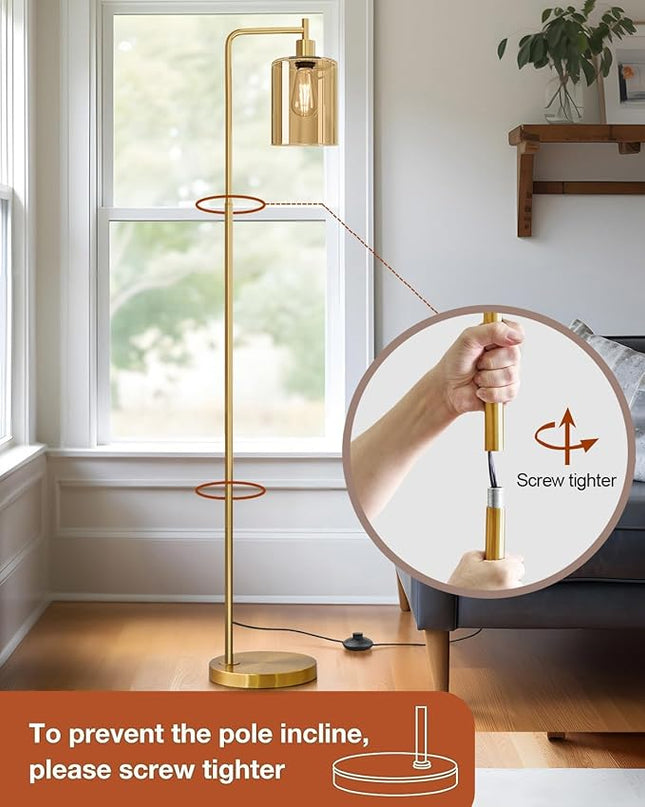 Oneach 66.5'' Floor Lamps for Living Room with Glass lampshade, Modern Gold Floor Lamp with Bulb Industrial Standing lamp for beroom, Tall Pole Lamps Office - LeafyLoom