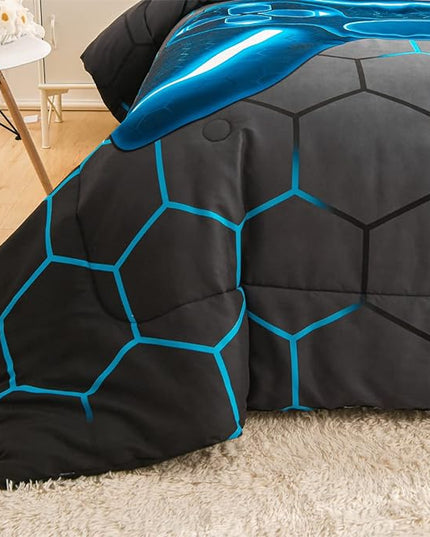NTBED Game Console Comforter Set for Boys Girls Kids 3D Gaming Geometric Lightweight Microfiber Bedding Sets (blue, Queen) - LeafyLoom