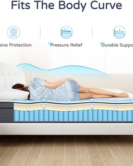Queen Size Mattresses - Upgrade Strengthen 12 Inch Hybrid Queen Mattress in a Box, Memory Foam Queen Matress with Motion Isolation and Pressure Relief, Strong Edge Support and Pocket Springs - LeafyLoom