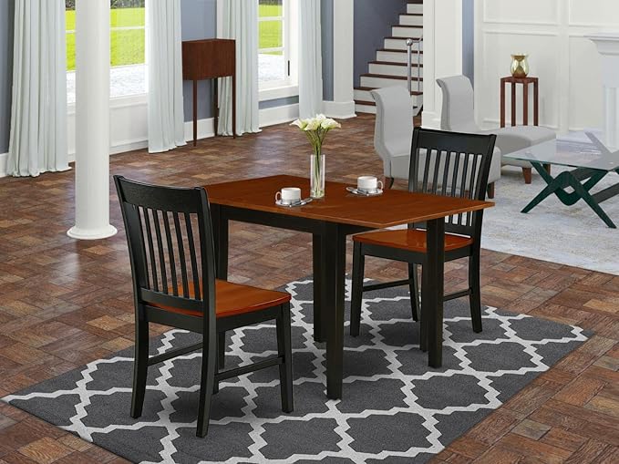 East West Furniture NDNO3-BCH-W Norden 3 Piece Dinette Set for Small Spaces Contains a Rectangle Table with Dropleaf and 2 Dining Room Chairs, 30x48 Inch, Black & Cherry - LeafyLoom