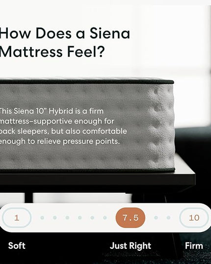 Siena 10” King Hybrid Firm Mattress - Memory Foam & Innerspring System - 180 Night Trial - Premium Pressure-Relieving Layers - 10 Year Manufacturer Warranty - CertiPUR-US® Certified - LeafyLoom
