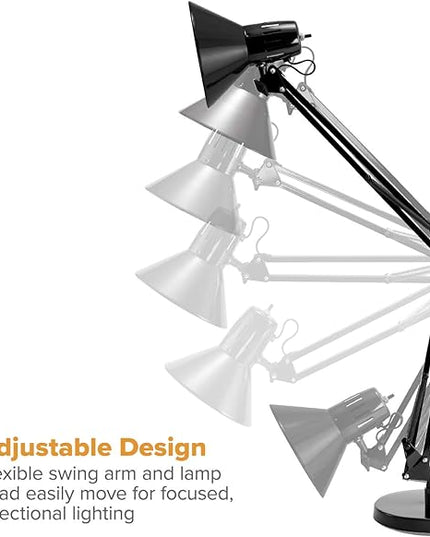 Bostitch Office VLF100D Swing Arm Desk Lamp, Metal, 36" Reach with Multi-Joint Adjustment, Includes Replaceable LED Bulb (VLF), Black - LeafyLoom