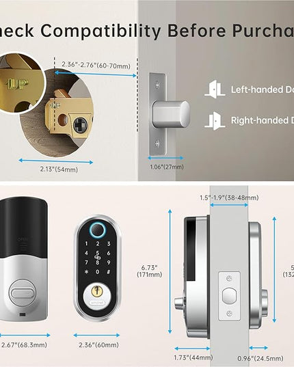 Smart Deadbolt, SMONET Fingerprint Electronic Deadbolt Door Lock with Keypad-Bluetooth Keyless Entry Front Door Digital Keypad App Control, Ekeys Sharing, App Monitoring Auto Lock for Homes and Hotel SMONET