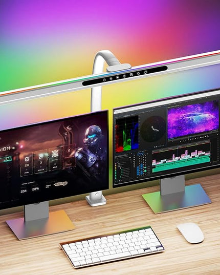 LED Desk Lamp with RGB Backlight, 24W Ultra Bright Architect Workbench Desk Lamps, 60" Timer, 25 Lighting Modes,Eye Protection Clamp Light for Home Office Gaming Reading Working(White) - LeafyLoom