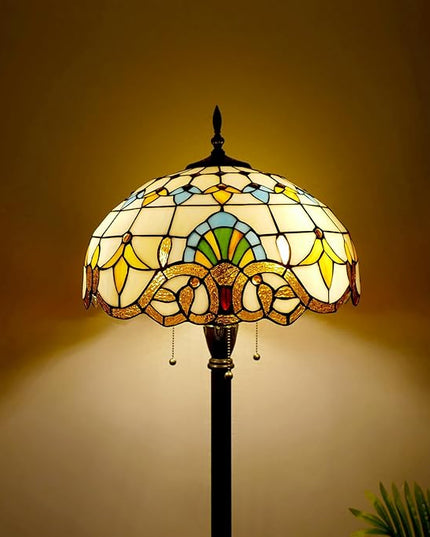Tiffany Floor Lamp 3 Lights Baroque Stained Glass Standing Reading Light Antique Pole Corner Lamp for Living Room Bedroom Home Office,15.74 inch - LeafyLoom