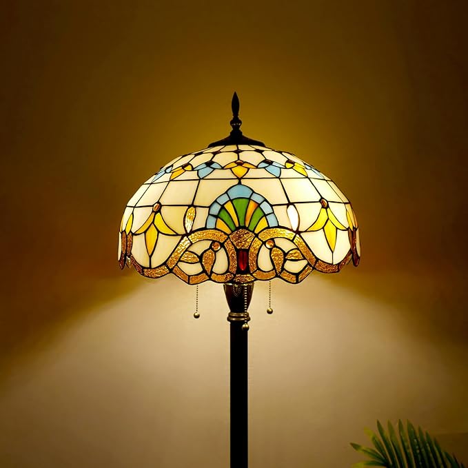 Tiffany Floor Lamp 3 Lights Baroque Stained Glass Standing Reading Light Antique Pole Corner Lamp for Living Room Bedroom Home Office,15.74 inch - LeafyLoom
