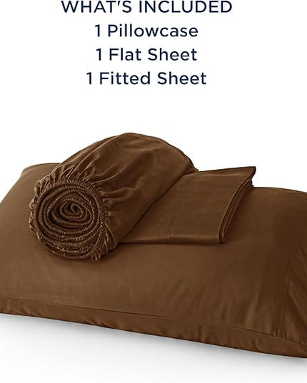 Bedsure Twin XL Sheet Set Dorm Bedding, Cooling Sheets Twin Extra Long Sheets, Rayon Derived from Bamboo, Deep Pocket Up to 16", Hotel Luxury Silky Bedding Sheets & Pillowcases, Brown - LeafyLoom