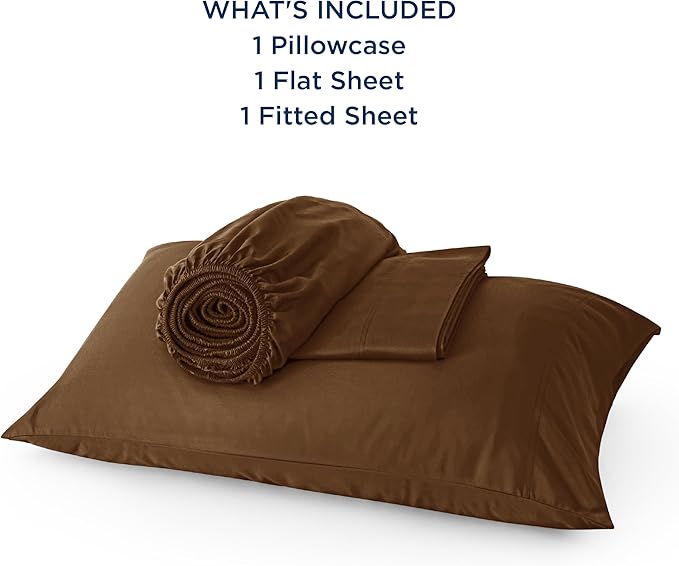 Bedsure Twin XL Sheet Set Dorm Bedding, Cooling Sheets Twin Extra Long Sheets, Rayon Derived from Bamboo, Deep Pocket Up to 16", Hotel Luxury Silky Bedding Sheets & Pillowcases, Brown - LeafyLoom