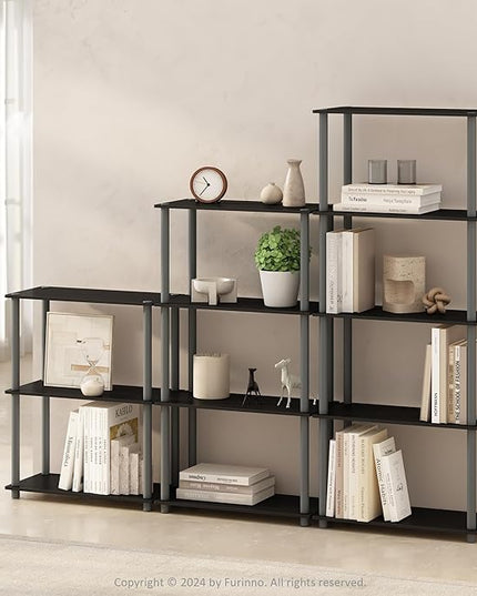 Furinno Turn-N-Tube 5-Tier Multipurpose Compact Display Rack, Shelving Unit, Bookcase, Black/Grey - LeafyLoom