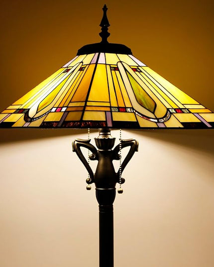 Tiffany Floor Lamp Mission Style Stained Glass Standing Reading Light 16X16X64 Inch - LeafyLoom