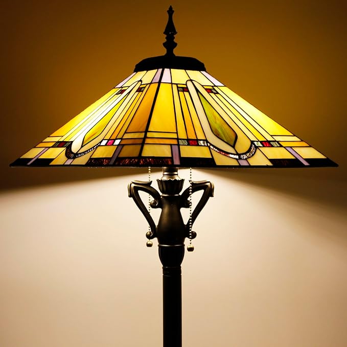 Tiffany Floor Lamp Mission Style Stained Glass Standing Reading Light 16X16X64 Inch - LeafyLoom