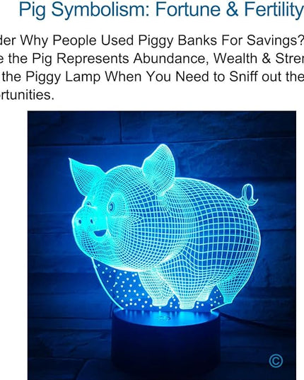 Pig 3D Lamp Toys for Girls Boys Room, Night Light Bedside Decor Gifts for Kids Baby, 7 Colors Changing Nightlight with Smart Control - LeafyLoom