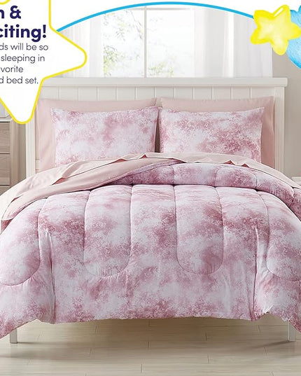 Kids Bedding Set Bed in a Bag for Boys and Girls Toddlers Printed Sheet Set and Comforter, Full, Waterbury Marble (Pack of 4) - LeafyLoom