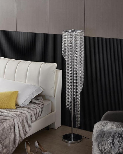 Silver Crystal Floor Lamp S Shape Chrome Finish - LeafyLoom