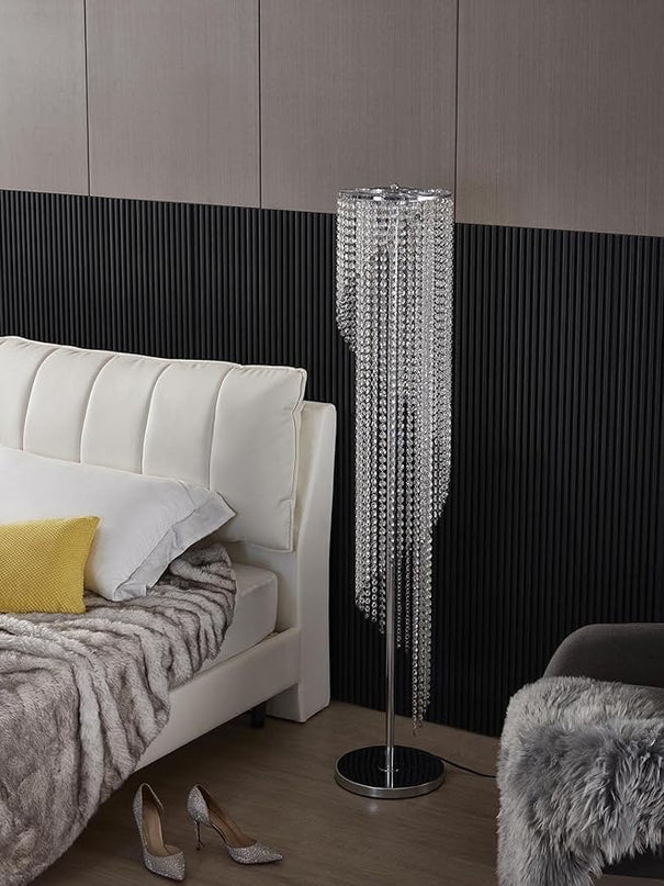 Silver Crystal Floor Lamp S Shape Chrome Finish - LeafyLoom