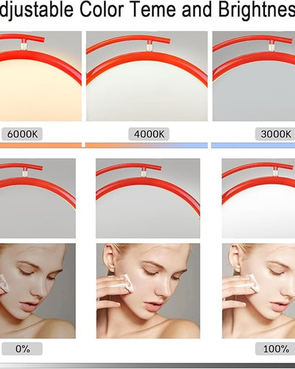 Lash Light Lash Lamp for Eyelash Extensions LED Floor Half Moon Ring Lash Light Lamp for Lash Extension Esthetician Light Adjustable Brightness Height Lamp Tattoo, Nail Tech X Red - LeafyLoom