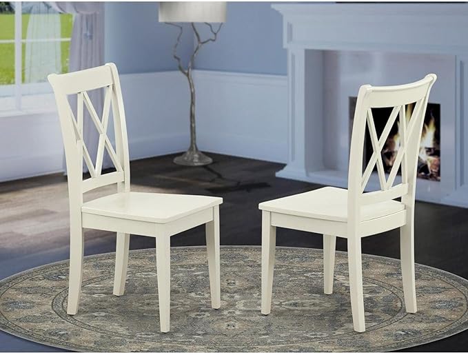 East West Furniture Dining CLC-LWH-W Clarksville Double X-Back Formal Chairs in Linen White Finish (Set of 2) - LeafyLoom