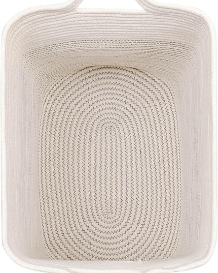 Hampers for Bins Large Blanket Basket,Storage Basket Rectangle Woven Baskets for Storage, Nursery Cotton Rope Basket Living Room, Toy Basket For Organizing, With Handle Dirty Clothes Basket - LeafyLoom