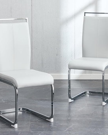 Dining Chairs Set, Kitchen Modern Metal Chairs with Faux Leather Padded Seat High Back and Sturdy Chrome Legs, Chairs for Dining Room (Light Gray, Set of 2) - LeafyLoom