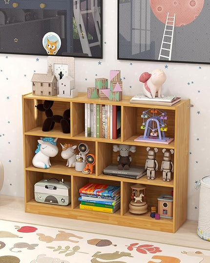 Giantex Wood 8 Cube Bookcase, Open Freestanding 3-Tier Bookshelf, Multipurpose Display Shelf for Living Room, Bedroom, Children's Playroom, Reading Room - LeafyLoom