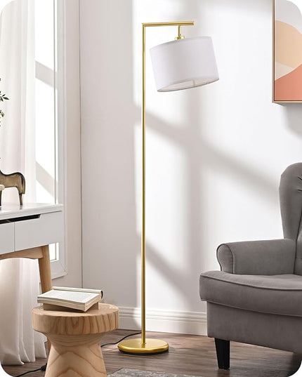 EDISHINE Gold Arched Floor Lamp, Corner Standing Lamp with Adjustable Linen Shade, Modern Arc Reading Light for Bedroom, Living Room, Office, 63" (Gold) - LeafyLoom