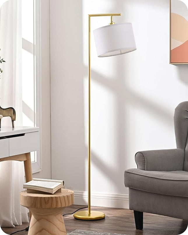 EDISHINE Gold Arched Floor Lamp, Corner Standing Lamp with Adjustable Linen Shade, Modern Arc Reading Light for Bedroom, Living Room, Office, 63" (Gold) - LeafyLoom