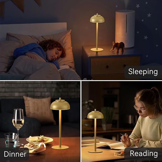 2 Pack Gold Led Cordless Table Lamps Rechargeable,Table Lights Battery Operated-IP65 Waterproof-for Outdoor Patio/Restaurants/Home/Dinner/Table top Lighting-Touch Control & Dimmable - LeafyLoom
