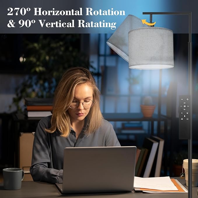 PESRAE Floor Lamp for Living Room, LED Floor Lamp with Remote Control, 4 Color Temperature LED Bulb Included, Modern Standing lamp with Linen Lampshade for Bedroom,Grey… - LeafyLoom