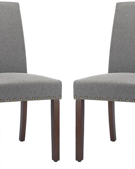 COLAMY Modern Wood Dining Chairs Set of 2, Parsons Dining Chairs, 19 Inch Padded Dining Chairs with Nailed Trim for Kitchen Dining Living Room, Grey - LeafyLoom