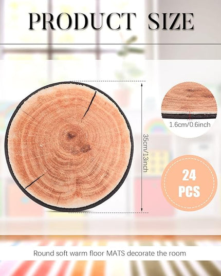 Woanger 24 Pcs Carpet Circle Seats 13.78 Inch 3D Digital Print Wood Tree Round Kids Floor Cushion Soft Warm Small Mat Circle for Preschool Classroom Seating Home Couch Sofa Bedroom Living Room Decor - LeafyLoom