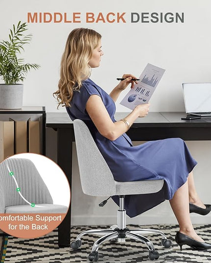 MCQ Office Desk Chair, Modern Cute Rolling Vanity Swivel Task Chairs with Wheels, Comfortable Back Seat Armless for Home, Bedrooms, Office, Study, Student, Adults, Make-up, Dressing Room, Cloud - LeafyLoom