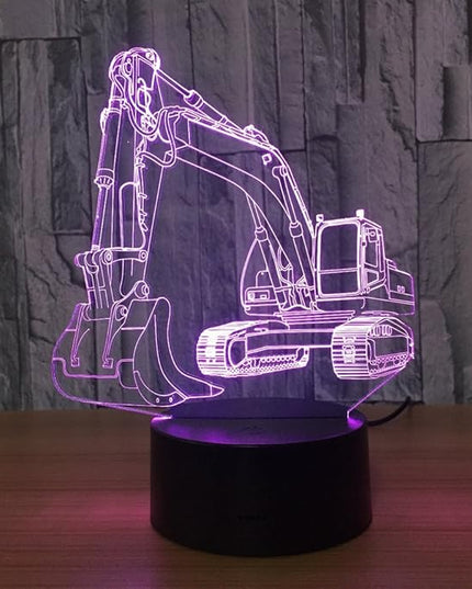 3D Excavator Night Light USB Powered Touch Switch Remote Control Decor Table Desk 3D Lamp 7/16 Color Changing Lights LED Table Lamp Xmas Home Love Brithday Children Kids Decor Toy Gift - LeafyLoom