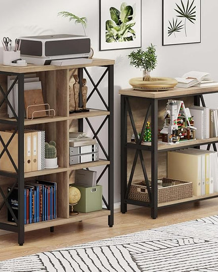 FATORRI Rustic 6 Cube Storage Organizer Shelf, Wood and Metal Cubby Bookcase, Industrial 4 Tier Cube Bookshelf (Rustic Oak) - LeafyLoom