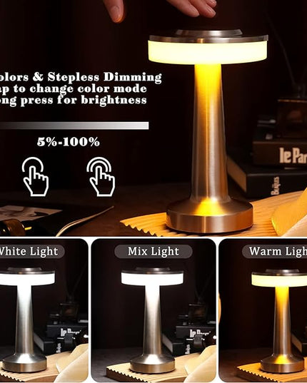 Set of 8 LED Portable Cordless Table Lamp with Touch Sensor 3 Color Stepless Dimming Rechargeable Battery up to 15 Hours Cordless Lamp Table Light Wireless Lamp for Kids Nursery (Silver) - LeafyLoom