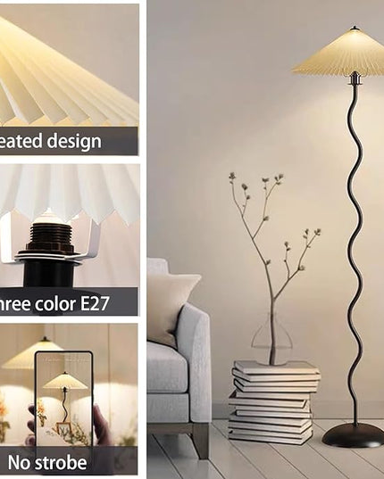 Pleated Floor Lamp, 3 Color Dimmable Floor Lamp, Retro Bedside Atmosphere Table Lamp for Bedroom, Living Room, Office ( Color : 4# , Size : Large ) - LeafyLoom