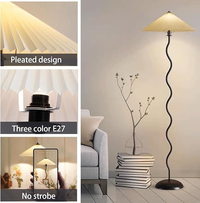 Pleated Floor Lamp, 3 Color Dimmable Floor Lamp, Retro Bedside Atmosphere Table Lamp for Bedroom, Living Room, Office ( Color : 4# , Size : Large ) - LeafyLoom