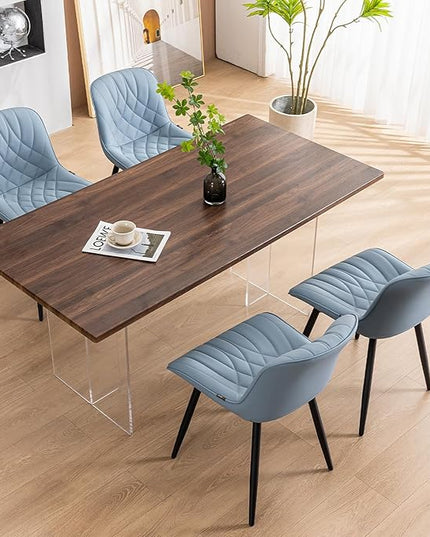 YOUNUOKE Dining Chairs Set of 2 Mid Century Modern Kitchen Chair Comfortable Upholstered Faux Leather Dinner Chairs for Kitchen Dining Room, Blue - LeafyLoom
