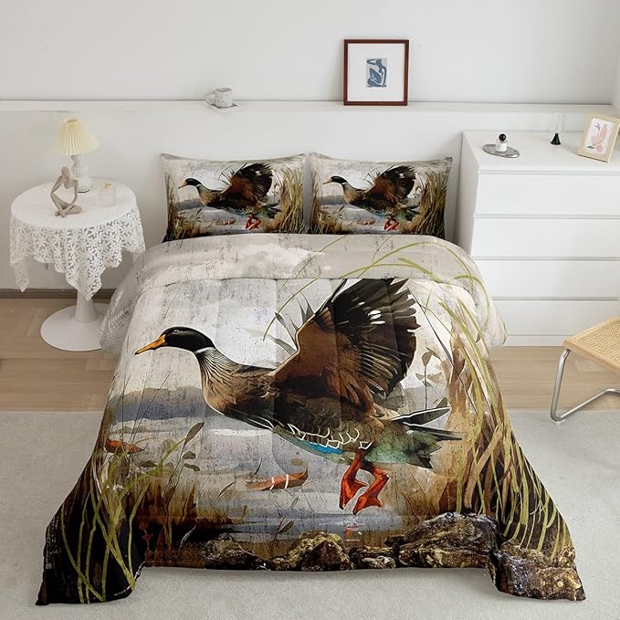 Mallard Duck Bedding Set Boys Girls Wild Duck Hunting Comforter Set for Kids Women Men Soft Lodge Cabin Farmhouse Comforter Quilt Room Decor Twin Size Duvet Set Boys - LeafyLoom