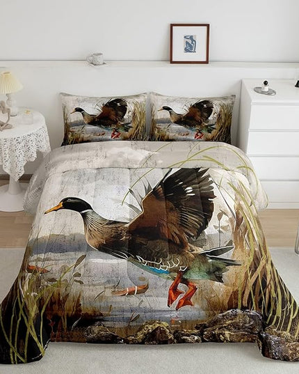 Mallard Duck Bedding Set Boys Girls Wild Duck Hunting Comforter Set for Kids Women Men Soft Lodge Cabin Farmhouse Comforter Quilt Room Decor King Size Duvet Set Boys - LeafyLoom