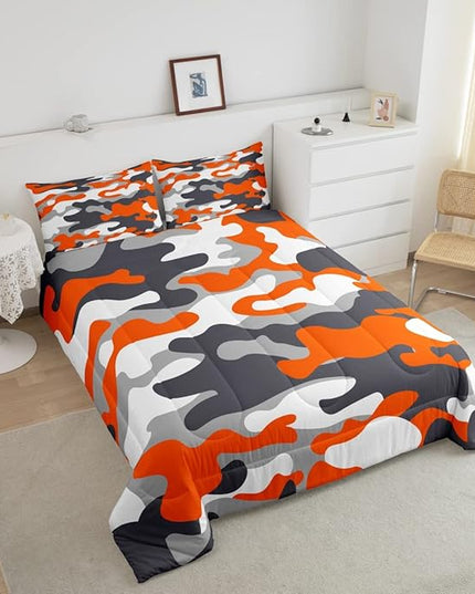 Feelyou Full Size Camouflage Comforter Set 3Pcs Kids Bedding Set for Boys Girls Teens 1 Comforter & 2 Pillowcases(Full,Orange) - LeafyLoom