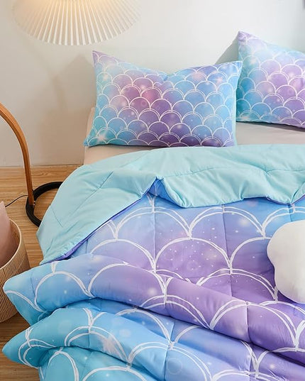 beeweed 3 Piece Kid Comforter Set Queen Size, Colorful Scale Bedding Set for Teen Boys Girls - LeafyLoom