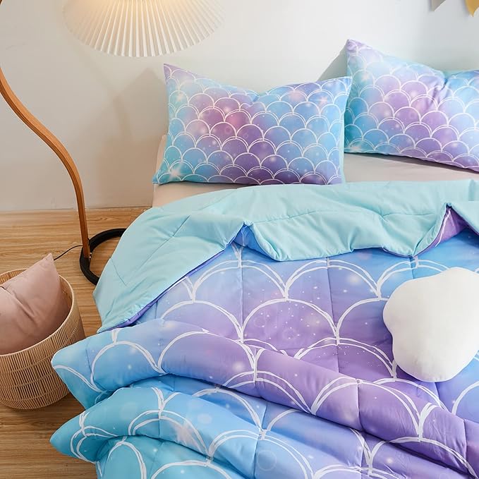 beeweed 3 Piece Kid Comforter Set Queen Size, Colorful Scale Bedding Set for Teen Boys Girls - LeafyLoom