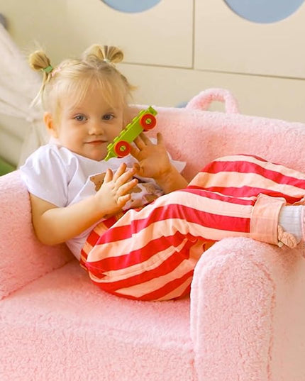 ALIMORDEN Kids Ultra-Soft Snuggle Foam Filled Chair, Toddler Cuddly Sherpa Reading Couch for Boys and Girls, Pink - LeafyLoom