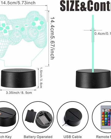 3D Gamepad Night Light,Game Console Illusion lamp with Remote,16 Colors Changing with Remote,Gaming Room Decor Best Gamer Gift,Christmas Birthday Gifts for Boys Girls - LeafyLoom