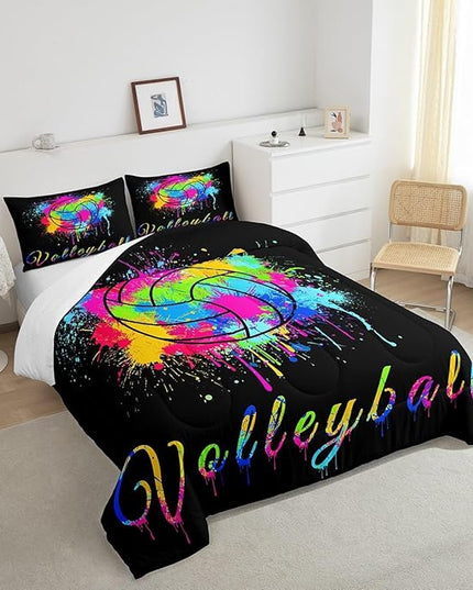 Kids Volleyball Comforter Set Full Size Sports Game Bedding Set for Boys Girls Teens Bedroom Decor Tie Dye Comforter Women Men Volleyball Player Duvet Set with 2 Pillow Case - LeafyLoom