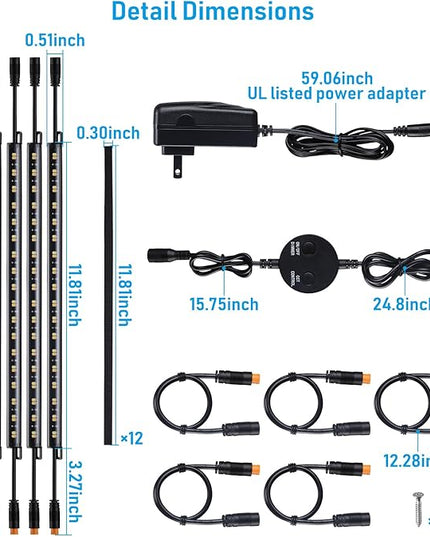 TORCHSTAR LED Safe Lighting Kit 5CCT, Dimmable (6) 12 Inch Linkable Light Bars, 3000K/3500K/4000K/4500K/5000K Selectable, 900LM Safe Light Kit for Under Cabinet Gun Safe Closet, UL Power Adapter TORCHSTAR