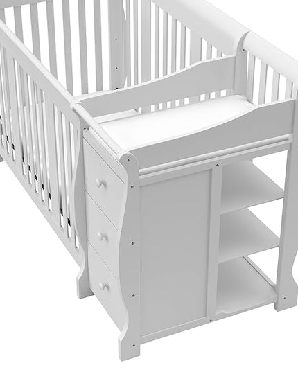 Storkcraft Portofino 5-in-1 Convertible Crib and Changer (White) – Changing-Table Combo with Drawer, Converts to Toddler Bed, Daybed Full-Size Storage Drawer - LeafyLoom